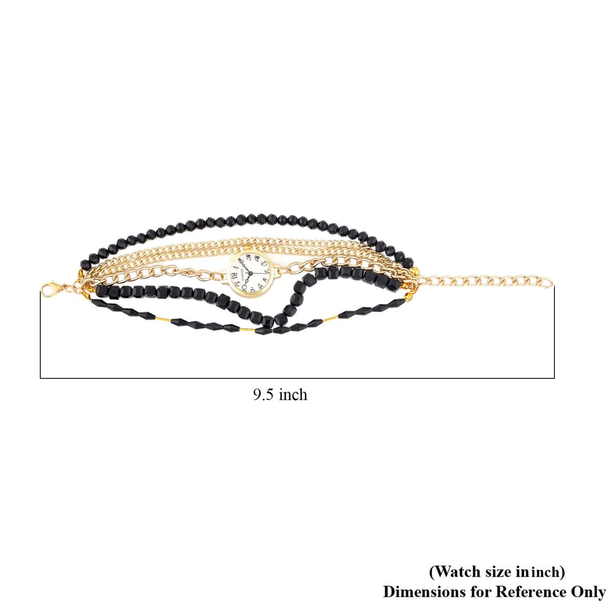 Strada Japanese Movement Bracelet Watch in Goldtone with Black Glass Beaded Chain and Charms Strap, Designer and Luxury Watches for Women with Beaded and Chain Strap image number 4