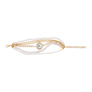 Strada Japanese Movement Bracelet Watch in Goldtone with White Glass Beaded Chain and Charms Strap, Designer and Luxury Watches for Women with Beaded and Chain Strap