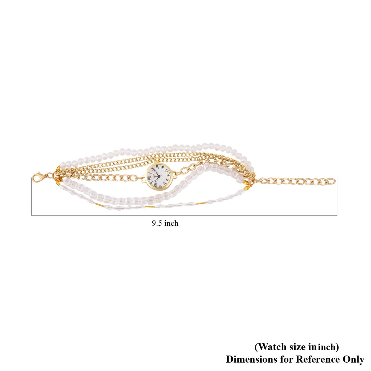 Strada Japanese Movement Bracelet Watch in Goldtone with White Glass Beaded Chain and Charms Strap, Designer and Luxury Watches for Women with Beaded and Chain Strap image number 4