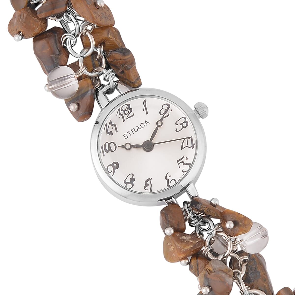 Strada Japanese Movement Yellow Tiger's Eye Chips and Glass Bracelet Watch in Stainless Steel (22.85mm) (7.00- 8.5 In) 20.00 ctw image number 2