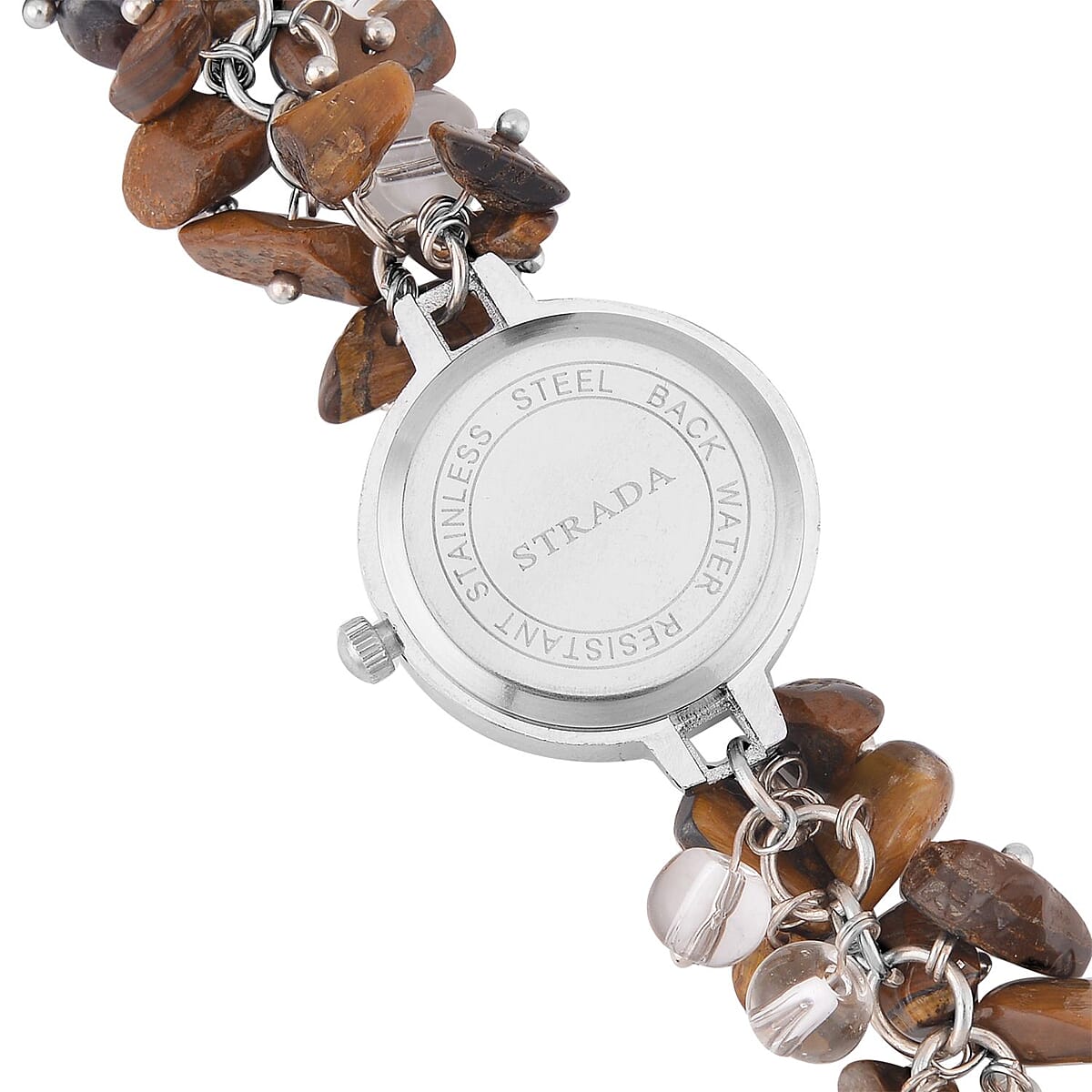 Strada Japanese Movement Yellow Tiger's Eye Chips and Glass Bracelet Watch in Stainless Steel (22.85mm) (7.00- 8.5 In) 20.00 ctw image number 3