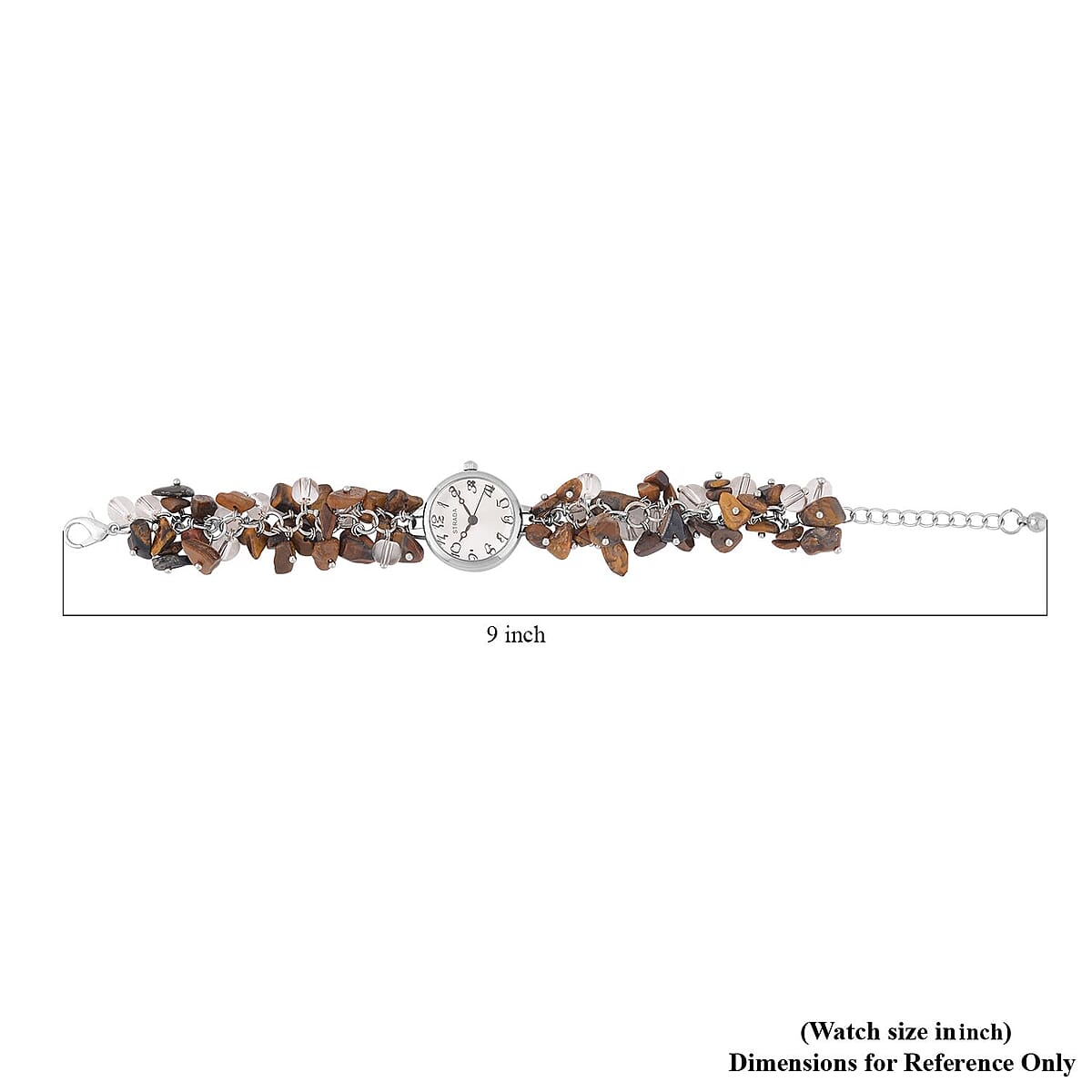 Strada Japanese Movement Yellow Tiger's Eye Chips and Glass Bracelet Watch in Stainless Steel (22.85mm) (7.00- 8.5 In) 20.00 ctw image number 4