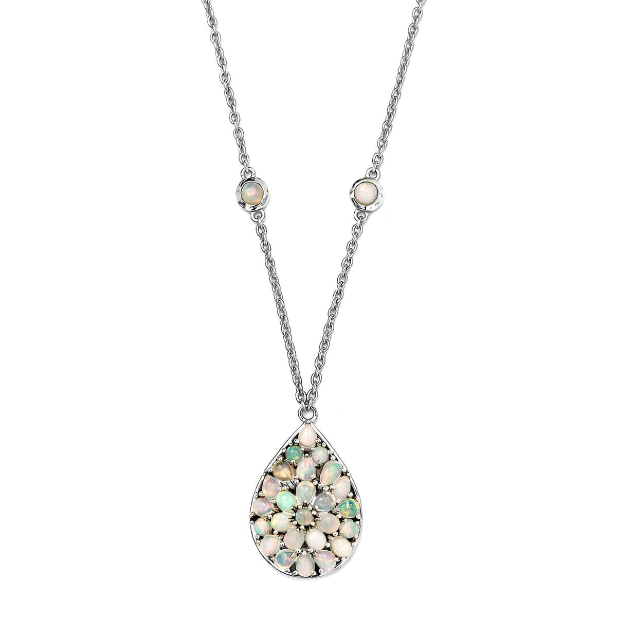 Premium Ethiopian Welo Opal Drop Necklace 18 Inches in Platinum Over Sterling Silver 4.25 ctw image number 0