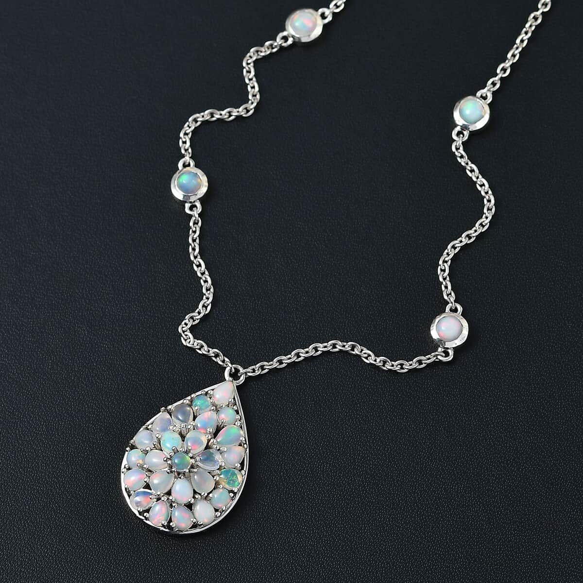 Premium Ethiopian Welo Opal Drop Necklace 18 Inches in Platinum Over Sterling Silver 4.25 ctw image number 1
