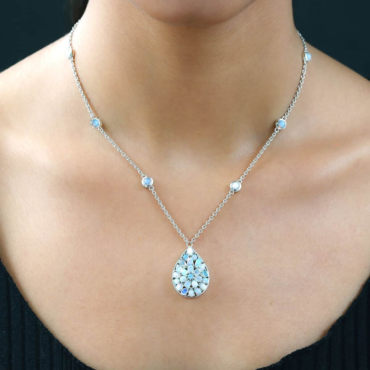 Premium Ethiopian Welo Opal Drop Necklace 18 Inches in Platinum Over Sterling Silver 4.25 ctw image number 2