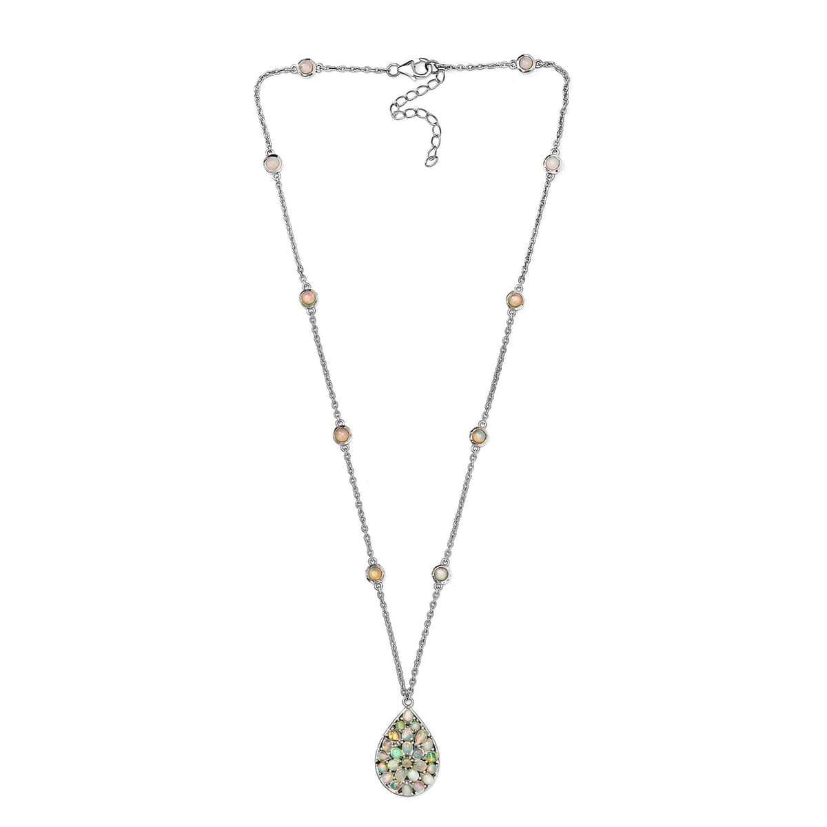Premium Ethiopian Welo Opal Drop Necklace 18 Inches in Platinum Over Sterling Silver 4.25 ctw image number 3