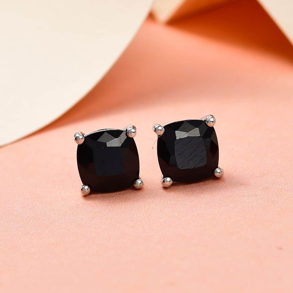 Australian Midnight Sapphire Solitaire Stud Earrings in Platinum Over Sterling Silver 4.20 ctw image number 1