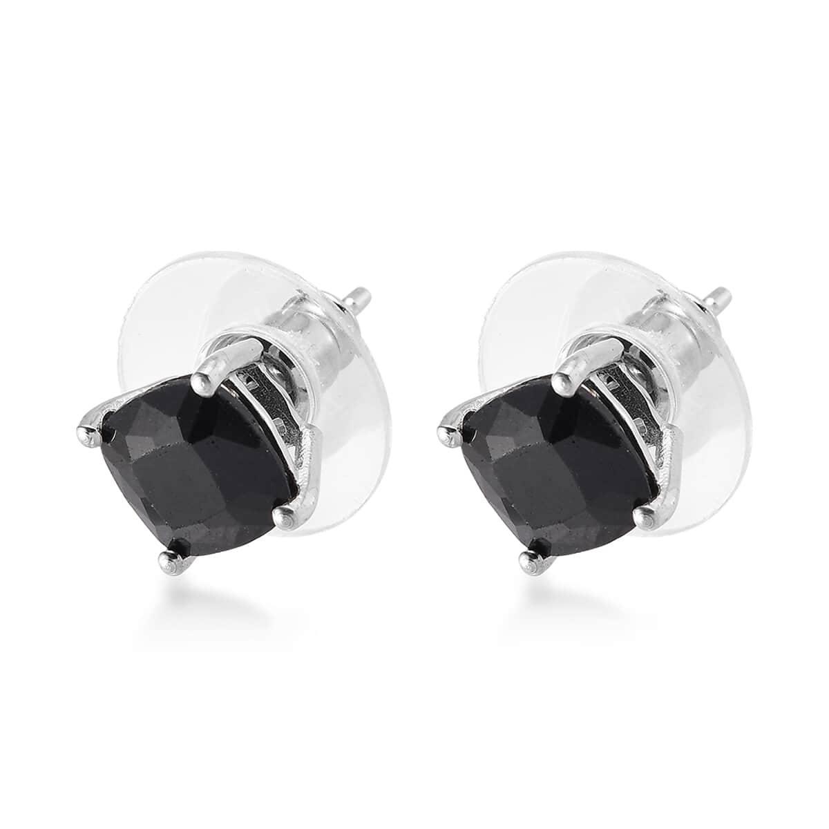 Australian Midnight Sapphire Solitaire Stud Earrings in Platinum Over Sterling Silver 4.20 ctw image number 3