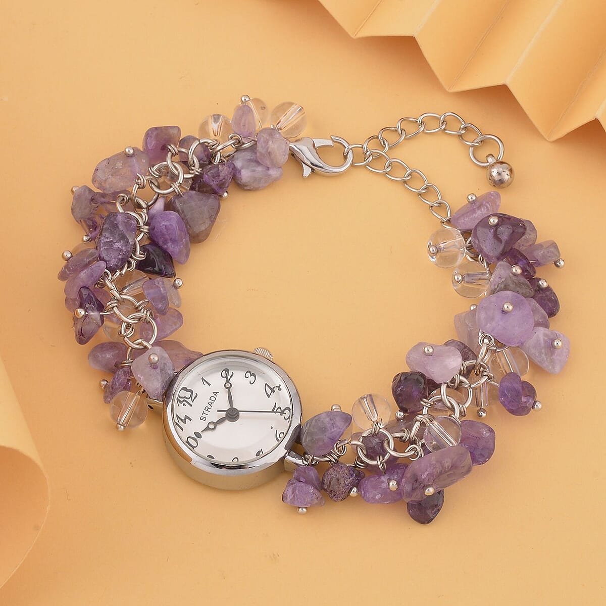 Strada Japanese Movement Amethyst, Glass Bracelet Watch in Stainless Steel (22.85mm) (7.00- 8.5 In) 20.00 ctw image number 1