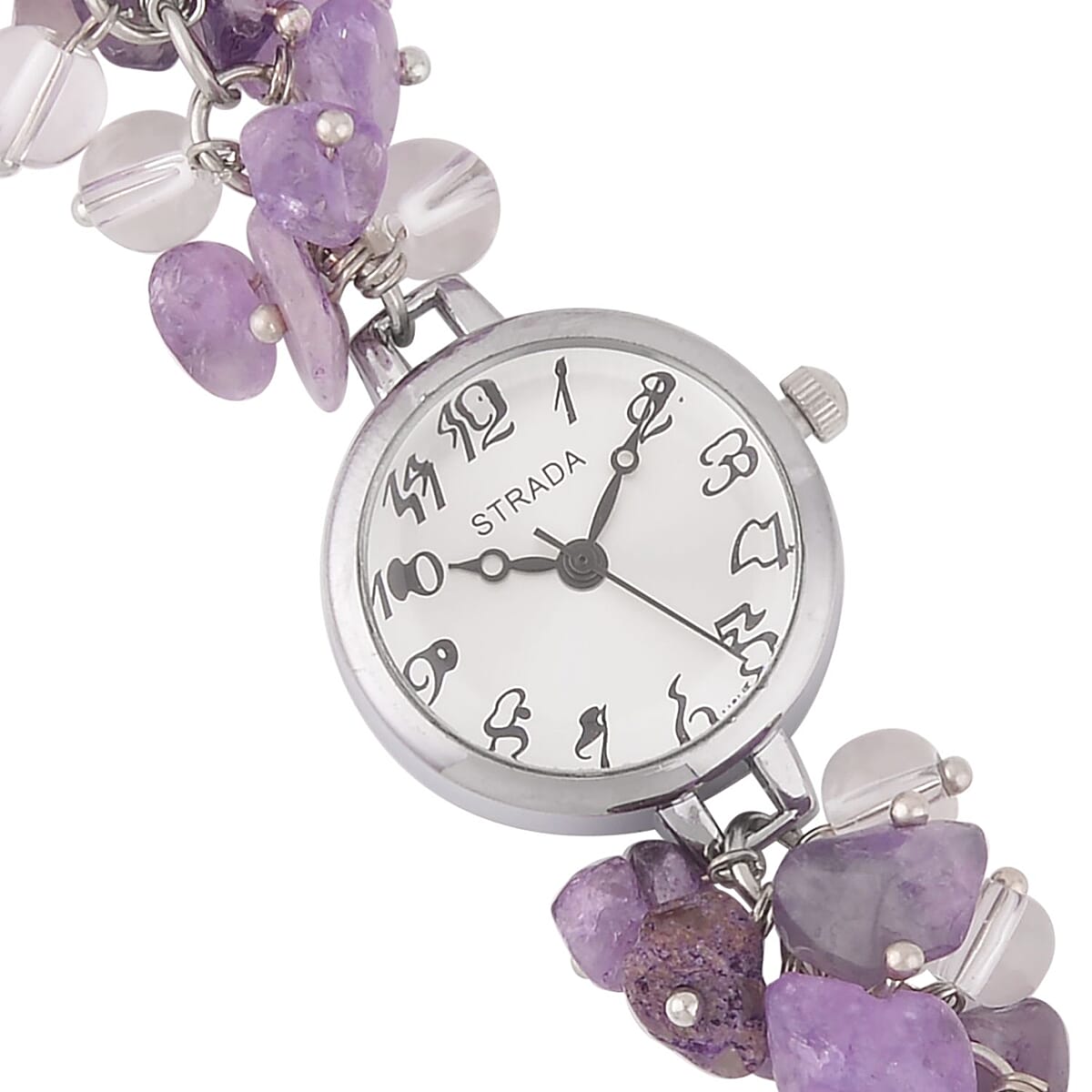 Strada Japanese Movement Amethyst, Glass Bracelet Watch in Stainless Steel (22.85mm) (7.00- 8.5 In) 20.00 ctw image number 2