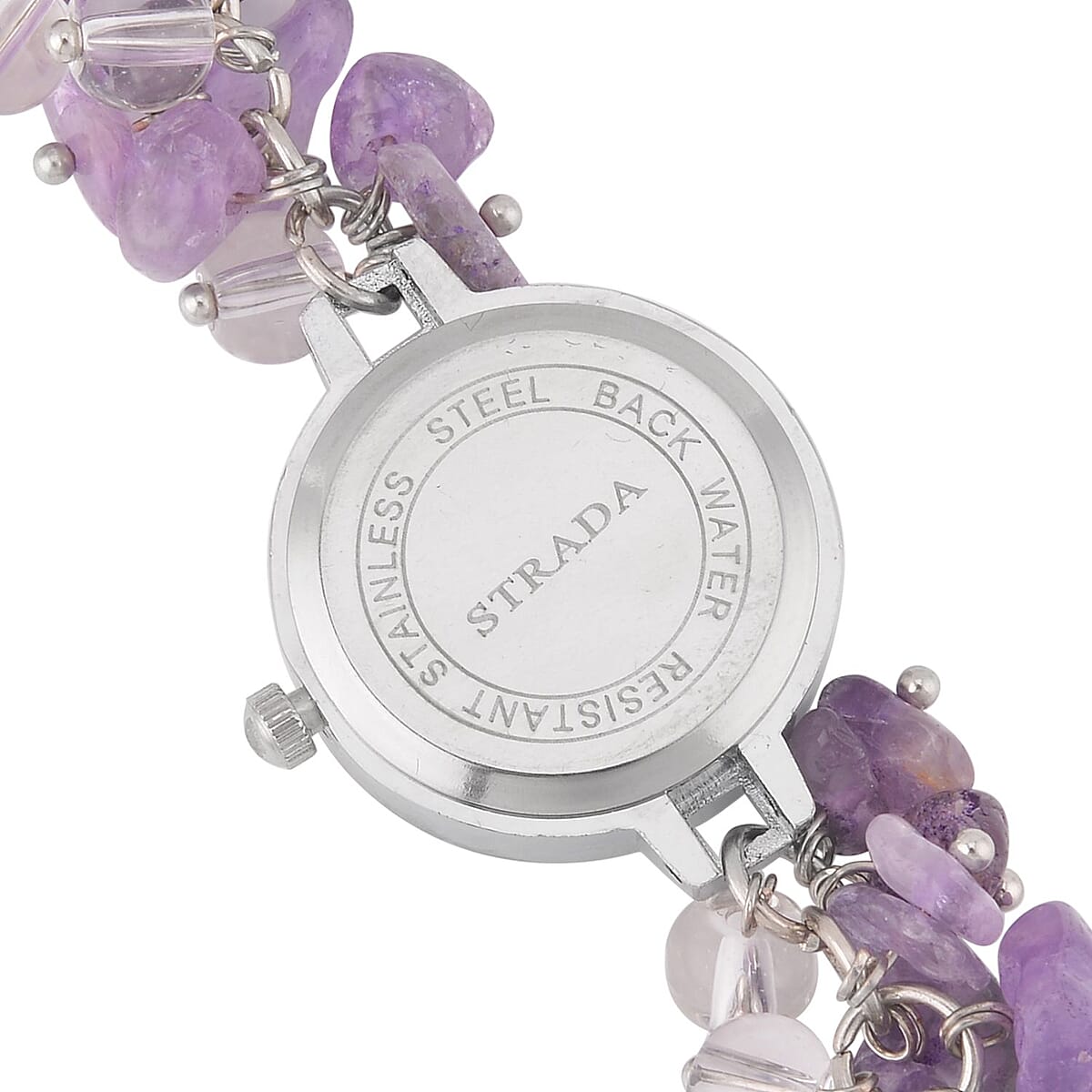Strada Japanese Movement Amethyst, Glass Bracelet Watch in Stainless Steel (22.85mm) (7.00- 8.5 In) 20.00 ctw image number 3