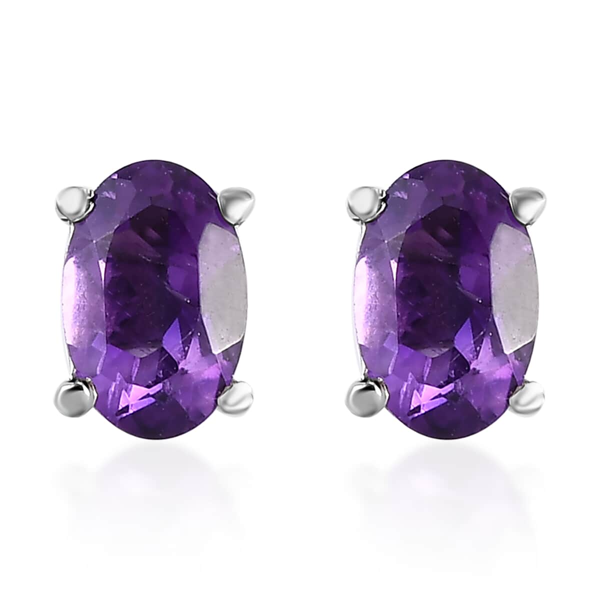 Amethyst Solitaire Stud Earrings in Stainless Steel 1.00 ctw image number 0