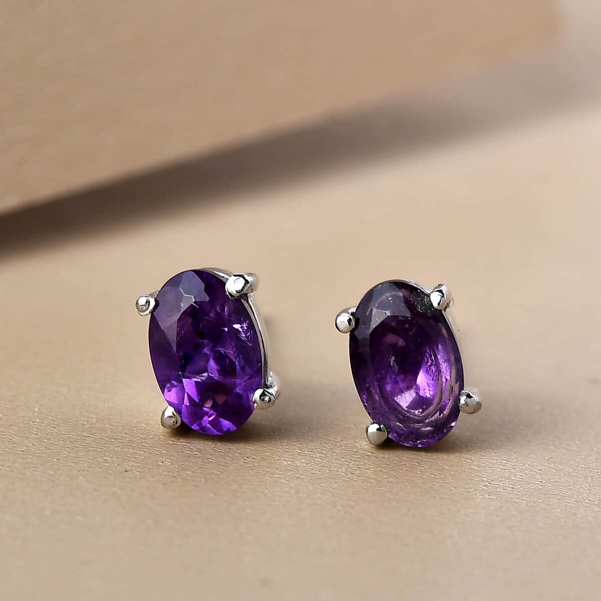 Amethyst Solitaire Stud Earrings in Stainless Steel 1.00 ctw image number 1