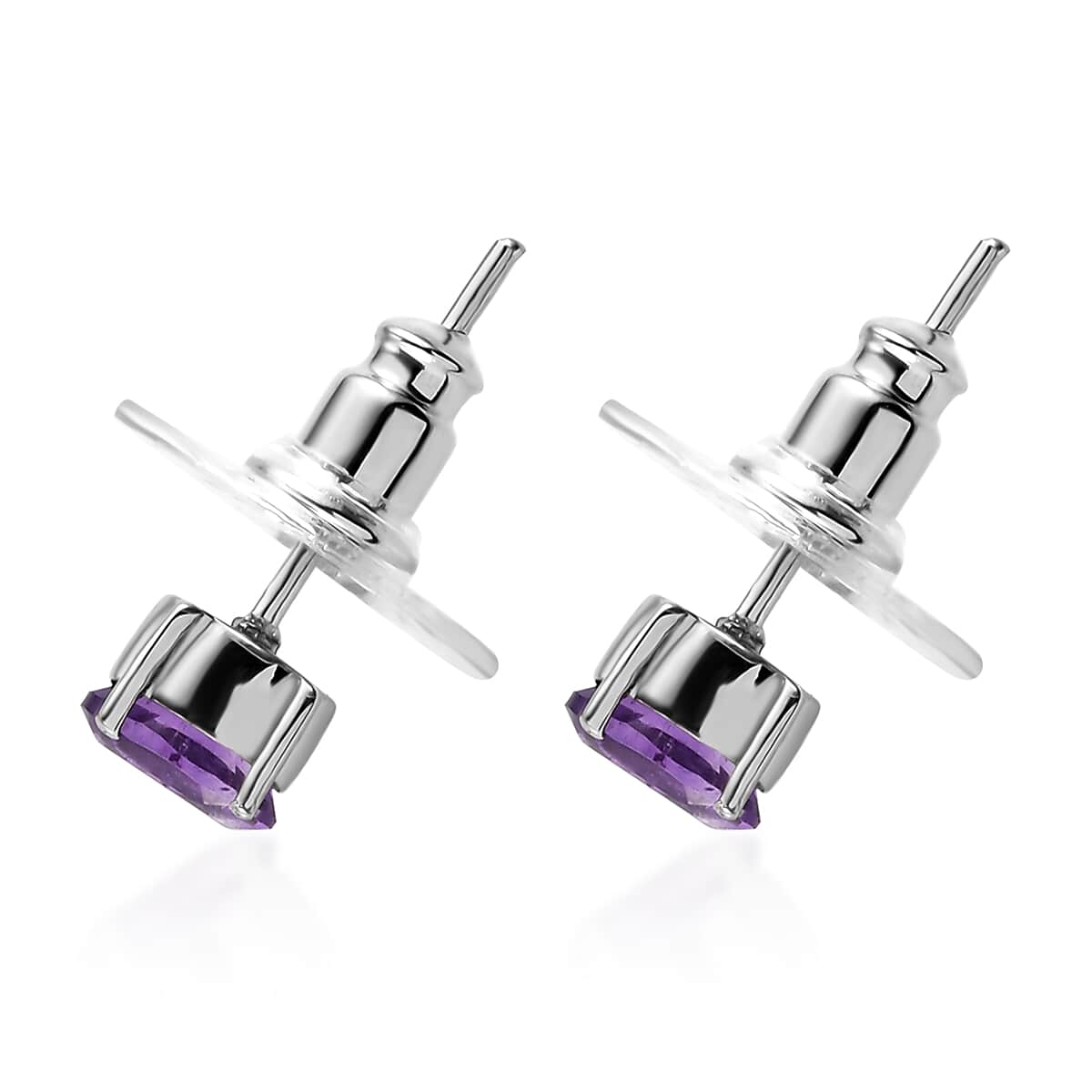 Amethyst Solitaire Stud Earrings in Stainless Steel 1.00 ctw image number 5