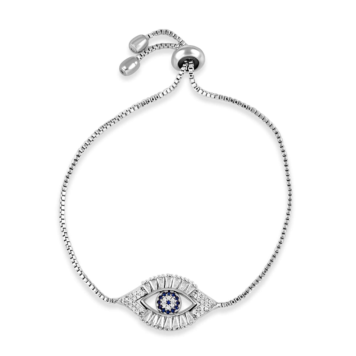 Zircon Evil Eye Bolo Bracelet in Silvertone image number 0