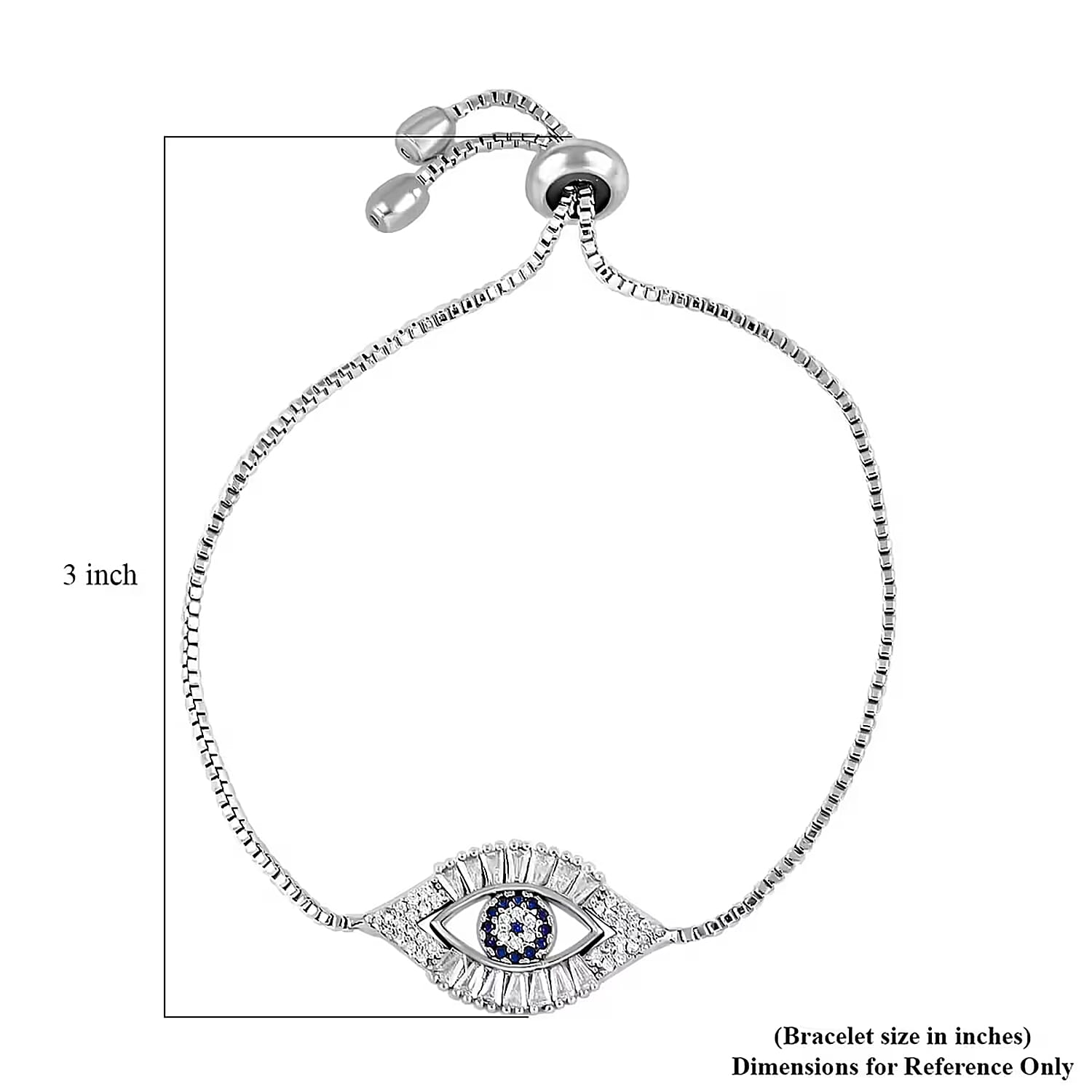 Zircon Evil Eye Bolo Bracelet in Silvertone