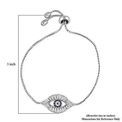 Zircon Evil Eye Bolo Bracelet in Silvertone