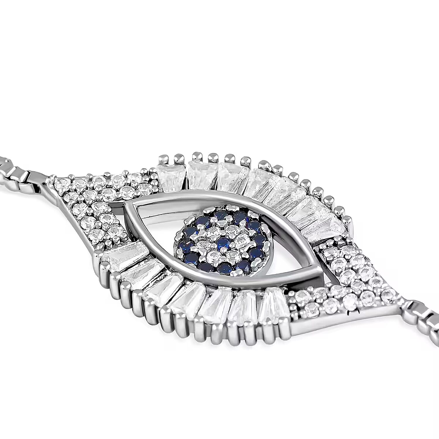 Zircon Evil Eye Bolo Bracelet in Silvertone