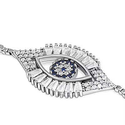 Zircon Evil Eye Bolo Bracelet in Silvertone