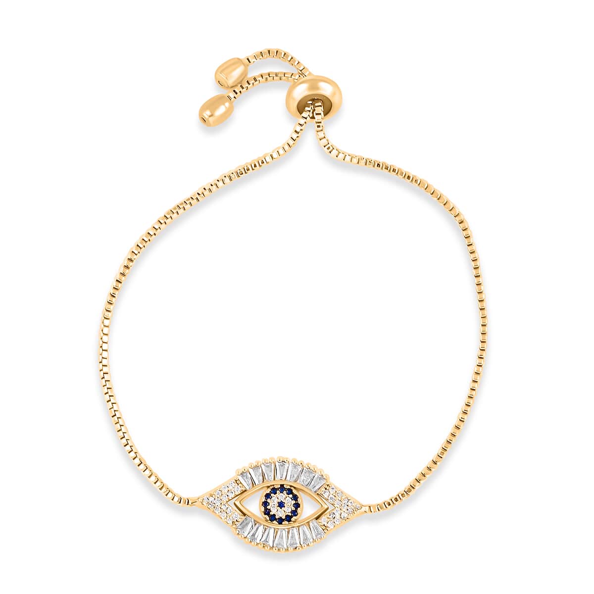 Zircon Evil Eye Bolo Bracelet in Goldtone image number 0