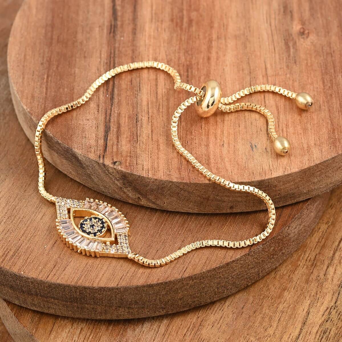 Zircon Evil Eye Bolo Bracelet in Goldtone image number 1