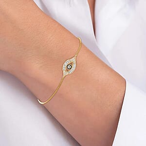 Zircon Evil Eye Bolo Bracelet in Goldtone
