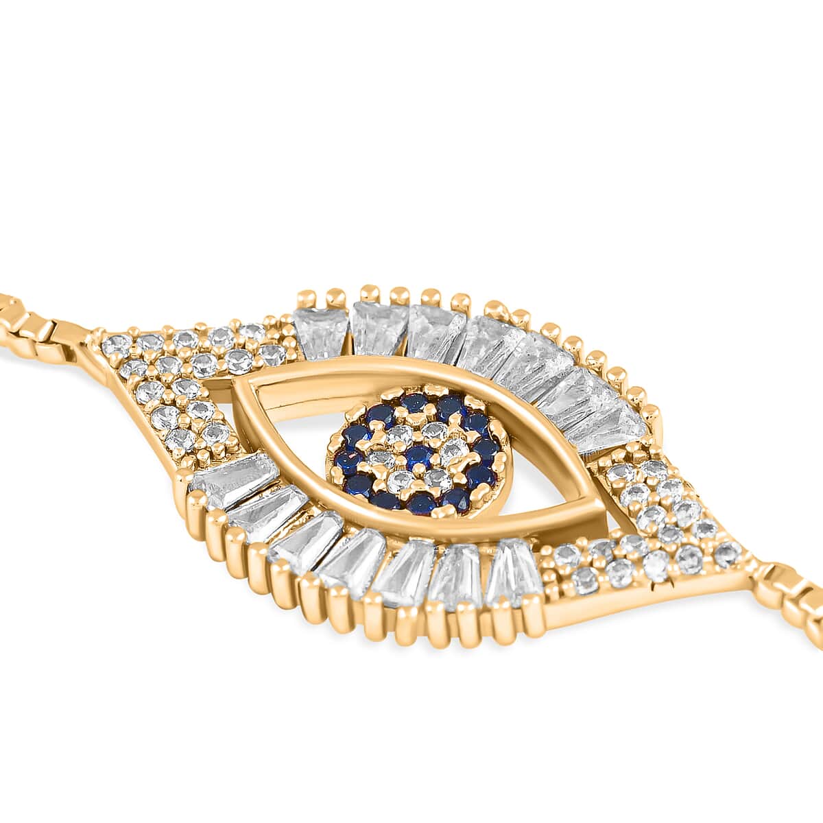 Zircon Evil Eye Bolo Bracelet in Goldtone image number 2