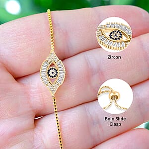 Zircon Evil Eye Bolo Bracelet in Goldtone
