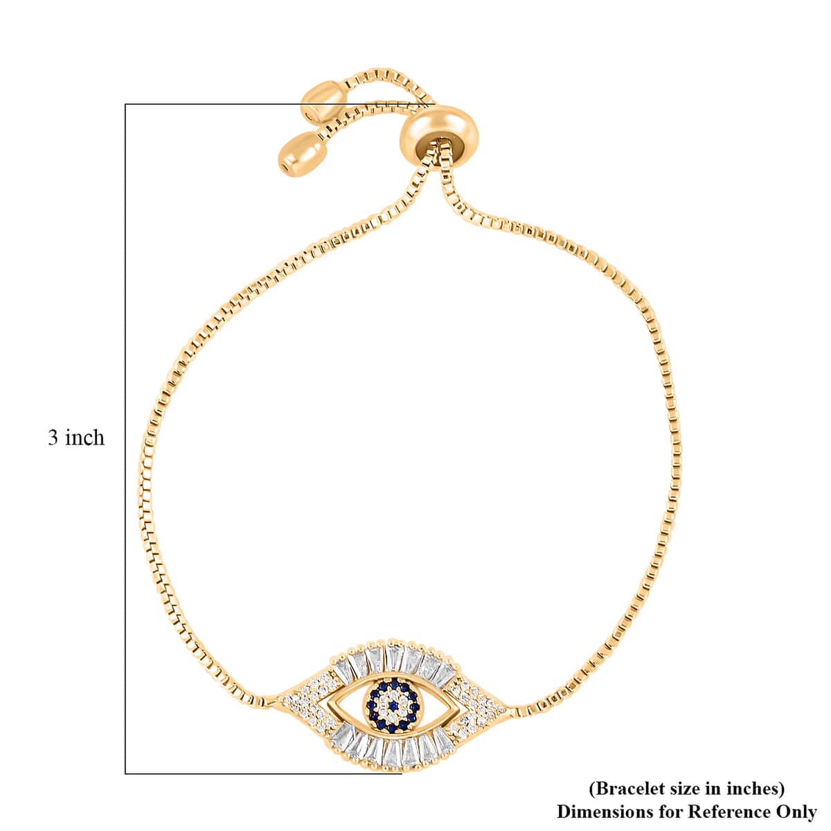 Zircon Evil Eye Bolo Bracelet in Goldtone image number 3