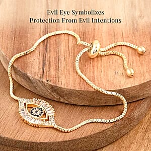 Zircon Evil Eye Bolo Bracelet in Goldtone