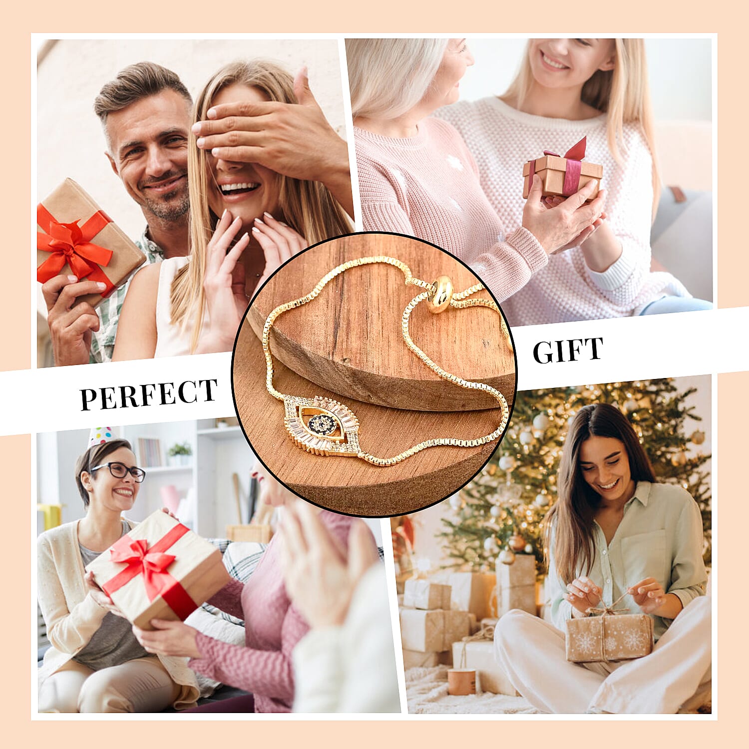 Zircon Evil Eye Bolo Bracelet in Silvertone