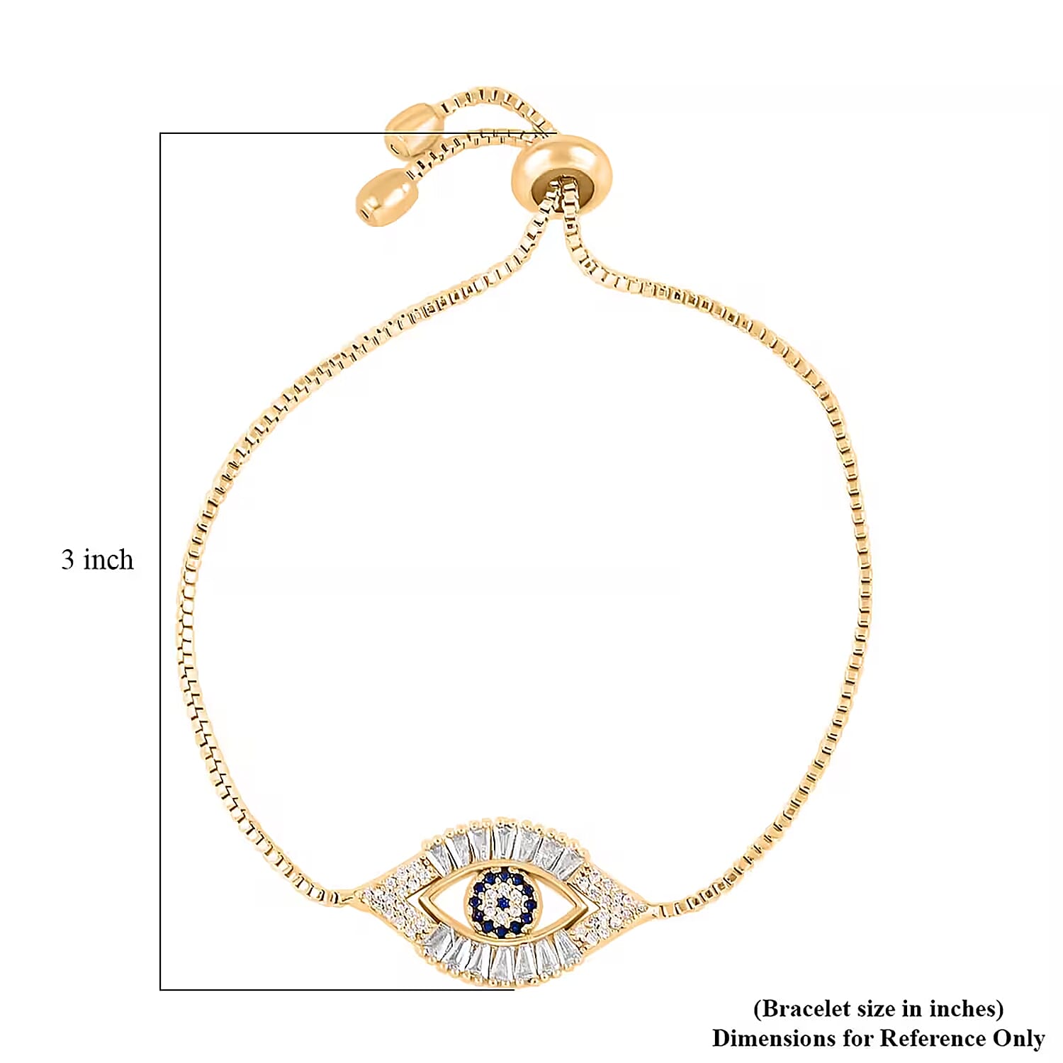 Zircon Evil Eye Bolo Bracelet in Silvertone