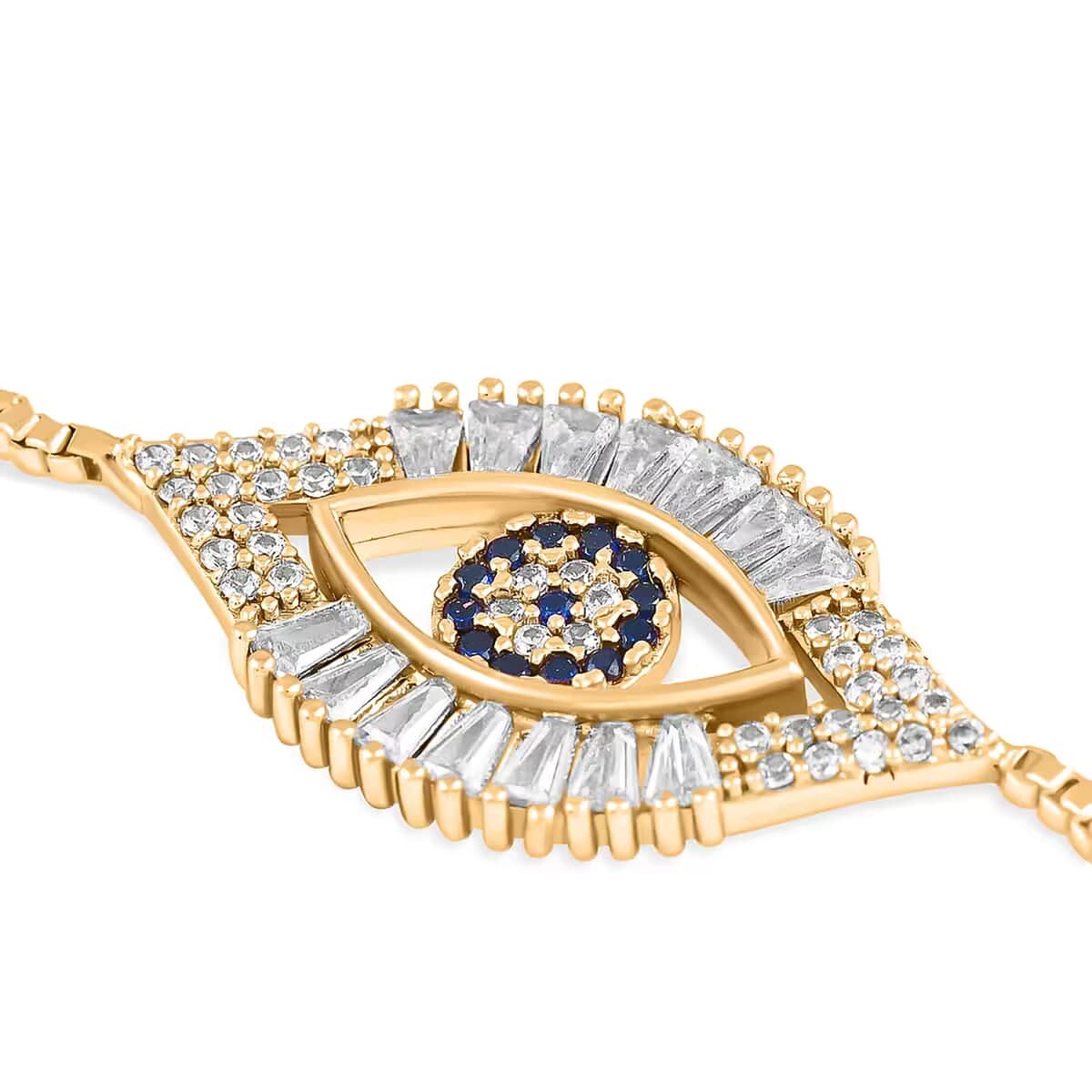 Zircon Evil Eye Bolo Bracelet in Goldtone image number 7