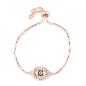Zircon Evil Eye Bolo Bracelet in Rosetone