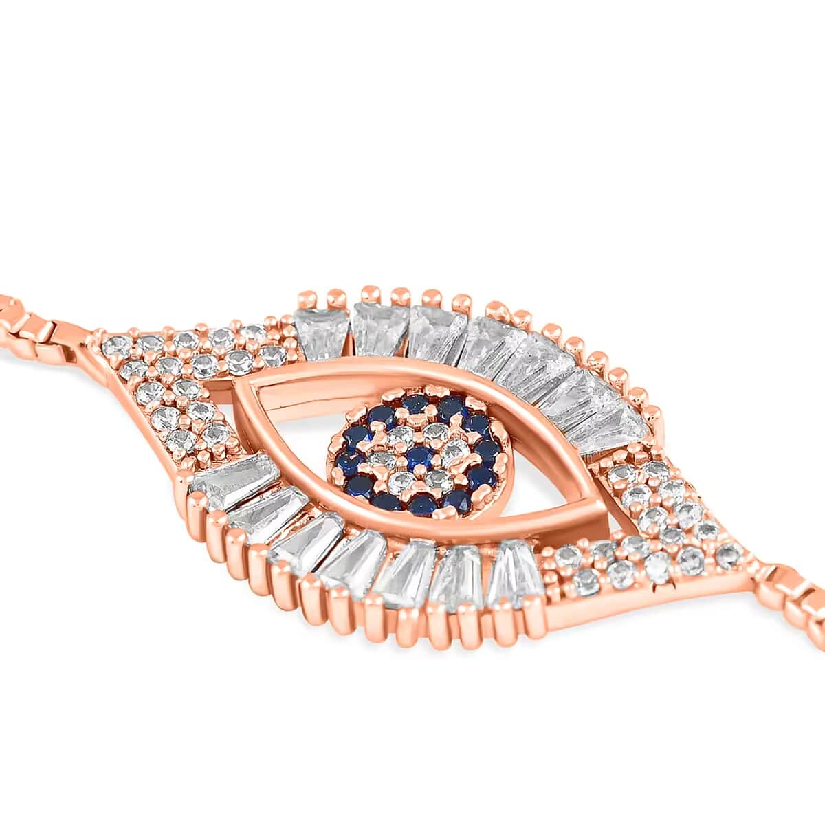 Zircon Evil Eye Bolo Bracelet in Rosetone image number 7