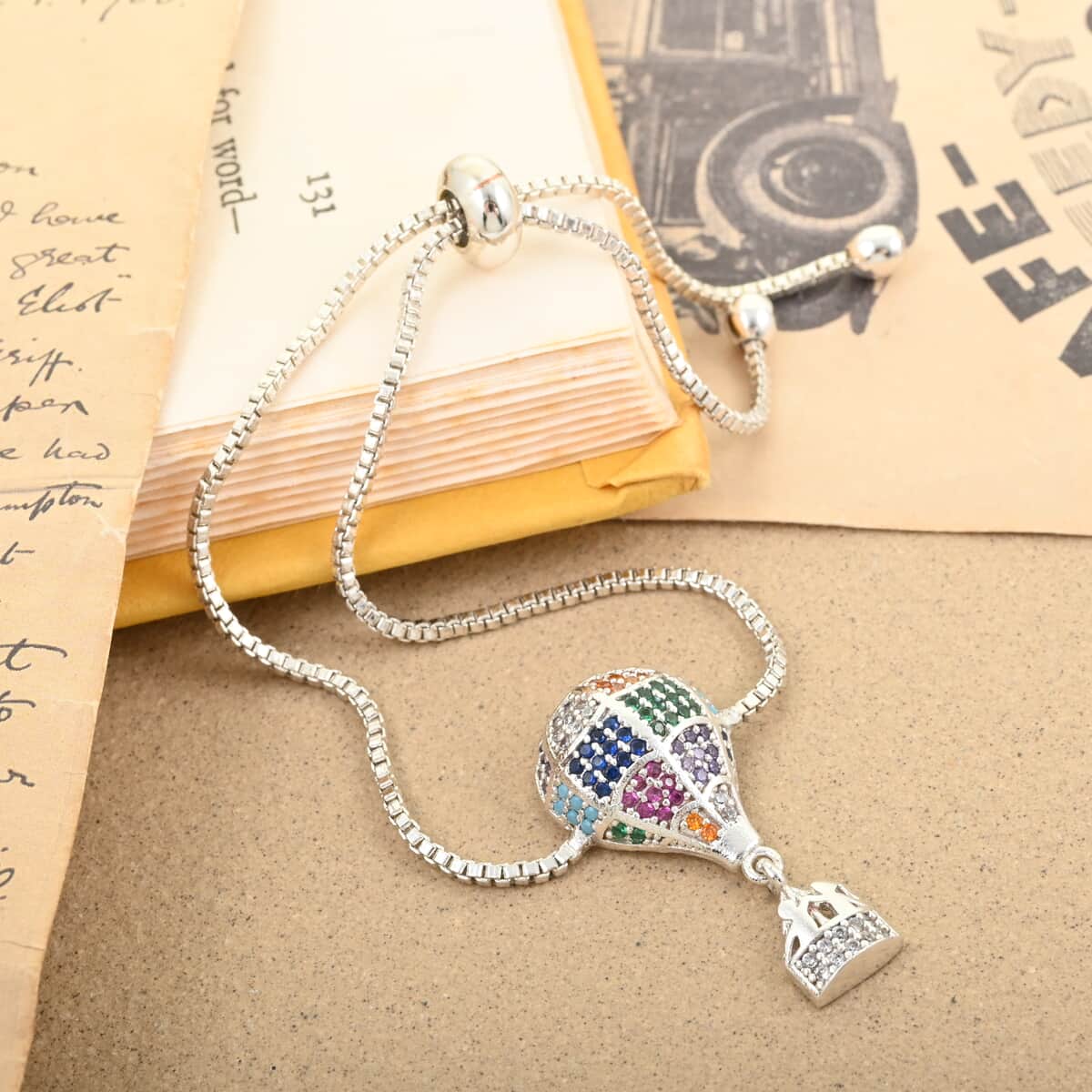 Mosaic Style Multi Color Zircon Air Balloon Bolo Bracelet in Silvertone image number 0