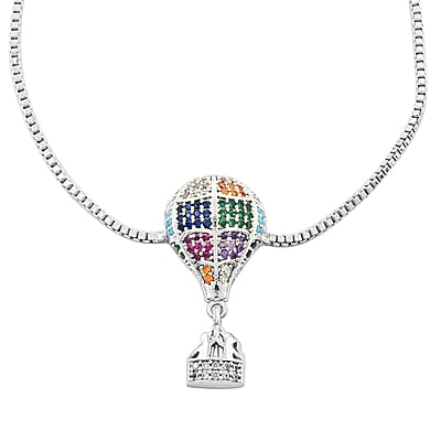 Mosaic Style Multi Color Zircon Air Balloon Bolo Bracelet in Silvertone