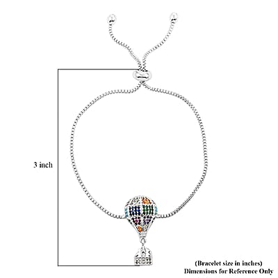 Mosaic Style Multi Color Zircon Air Balloon Bolo Bracelet in Silvertone