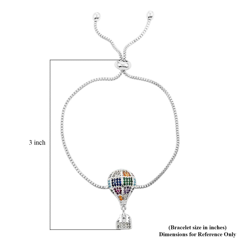 Mosaic Style Multi Color Zircon Air Balloon Bolo Bracelet in Silvertone