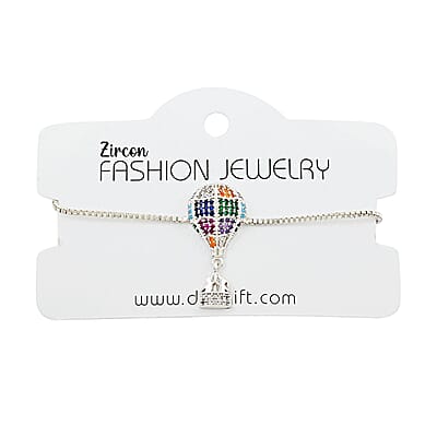 Mosaic Style Multi Color Zircon Air Balloon Bolo Bracelet in Silvertone