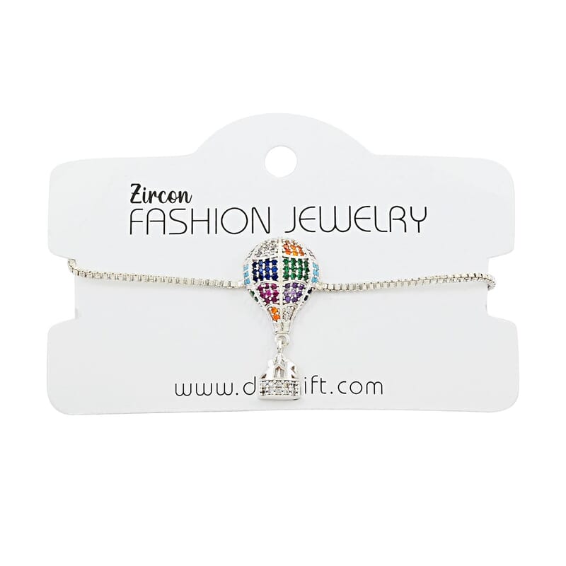 Mosaic Style Multi Color Zircon Air Balloon Bolo Bracelet in Silvertone