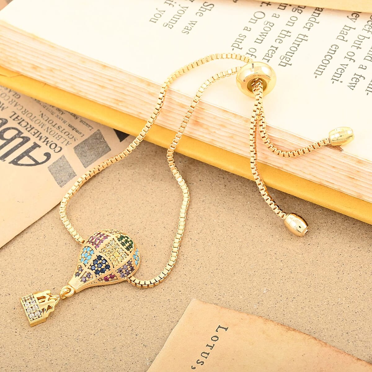 Mosaic Style Multi Color Zircon Air Ballon Bolo Bracelet in Goldtone image number 1