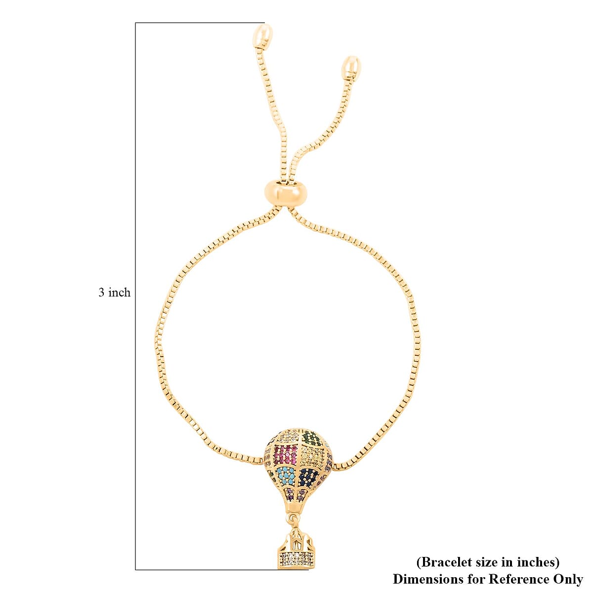 Mosaic Style Multi Color Zircon Air Ballon Bolo Bracelet in Goldtone image number 4