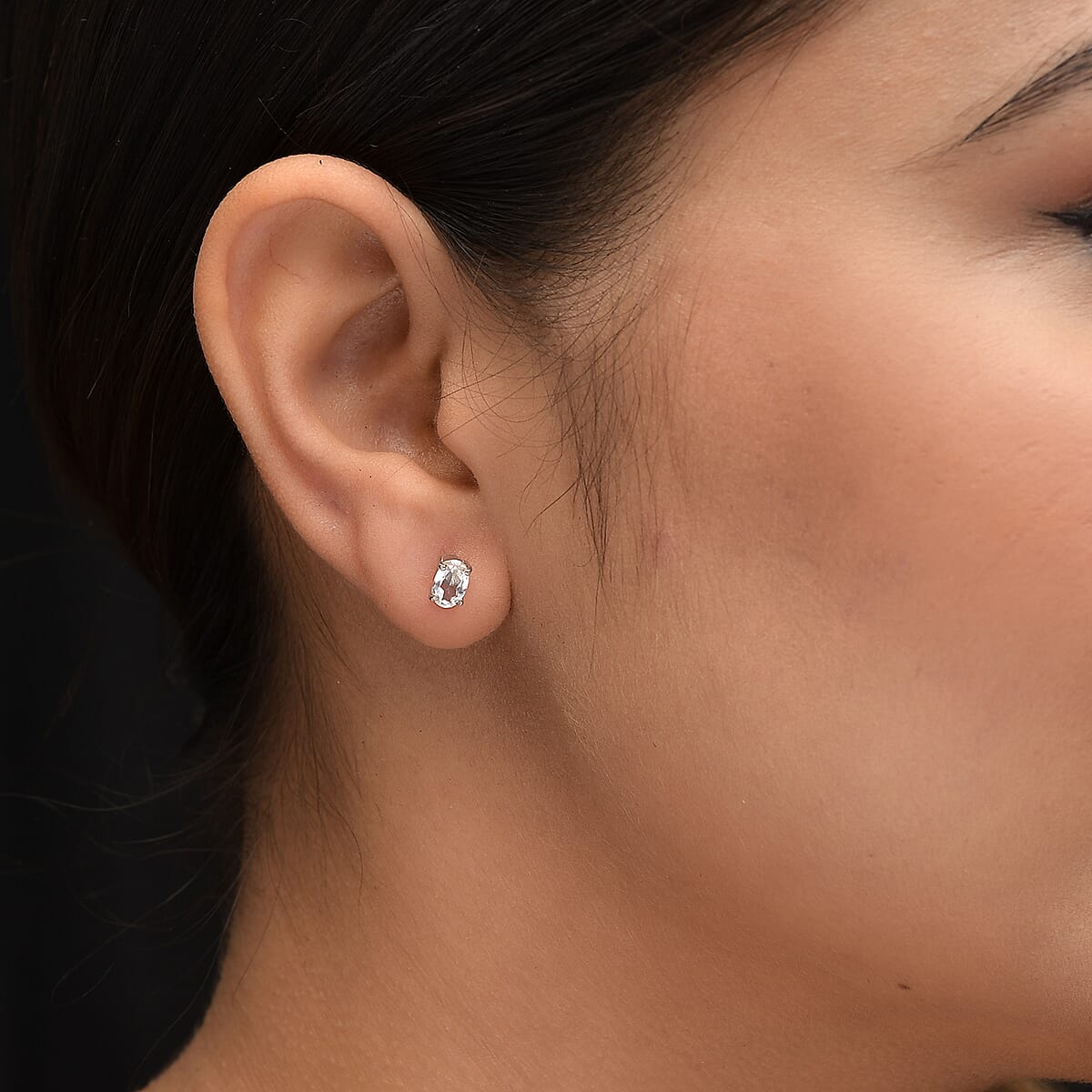 White Topaz Solitaire Stud Earrings in Stainless Steel 1.00 ctw image number 1