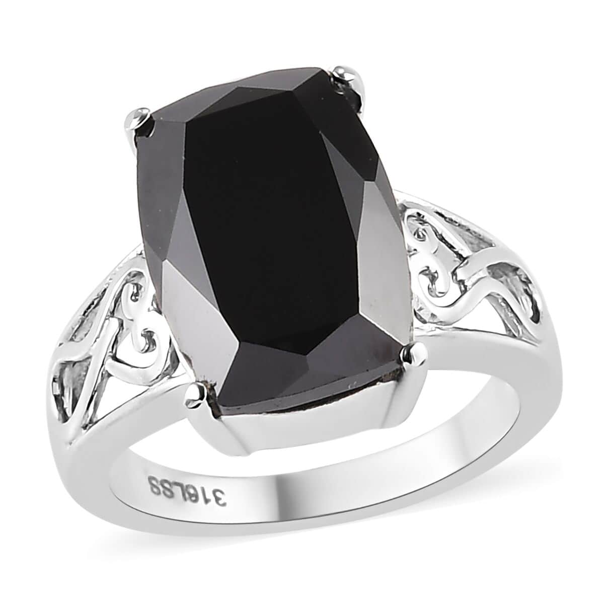 Thai Black Spinel Solitaire Ring in Stainless Steel (Size 10.0) 8.50 ctw | Tarnish-Free, Waterproof, Sweat Proof Jewelry image number 0