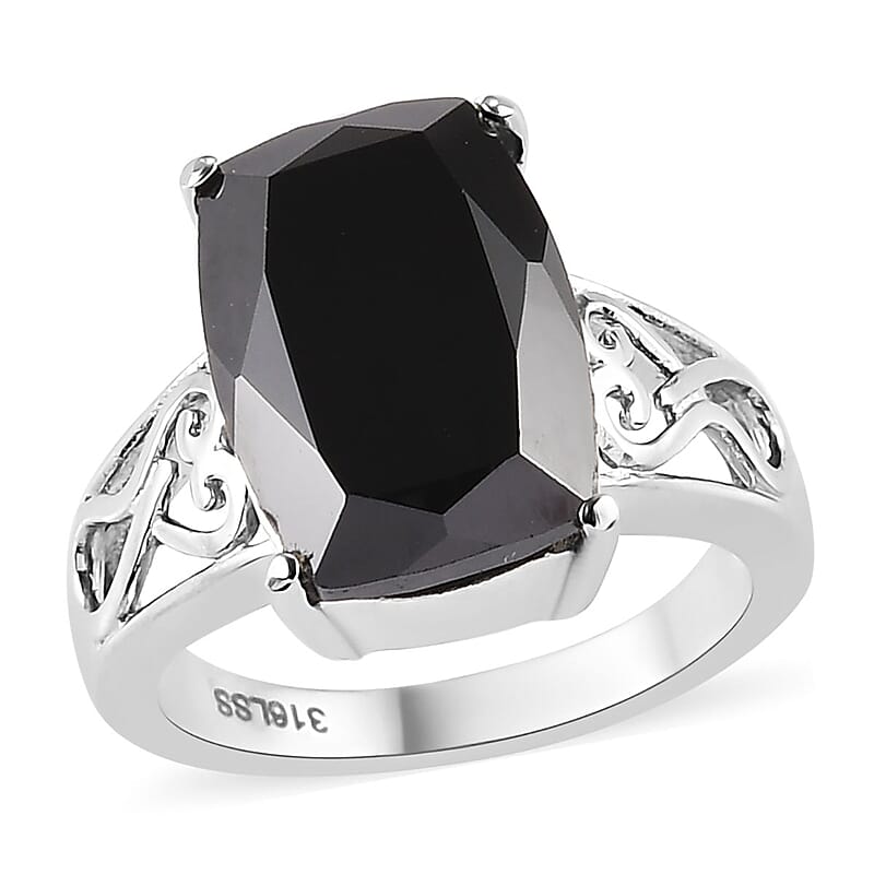 Thai Black Spinel Solitaire Ring in Stainless Steel (Size 10.0) 8.50 ctw | Tarnish-Free, Waterproof, Sweat Proof Jewelry