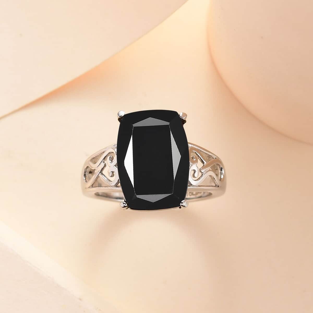 Thai Black Spinel Solitaire Ring in Stainless Steel (Size 10.0) 8.50 ctw | Tarnish-Free, Waterproof, Sweat Proof Jewelry image number 1