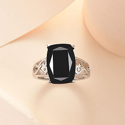 Thai Black Spinel Solitaire Ring in Stainless Steel (Size 10.0) 8.50 ctw | Tarnish-Free, Waterproof, Sweat Proof Jewelry