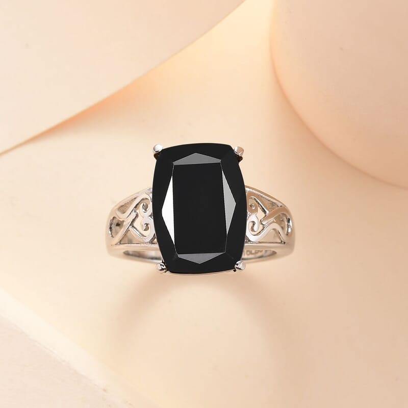 Thai Black Spinel Solitaire Ring in Stainless Steel (Size 10.0) 8.50 ctw | Tarnish-Free, Waterproof, Sweat Proof Jewelry