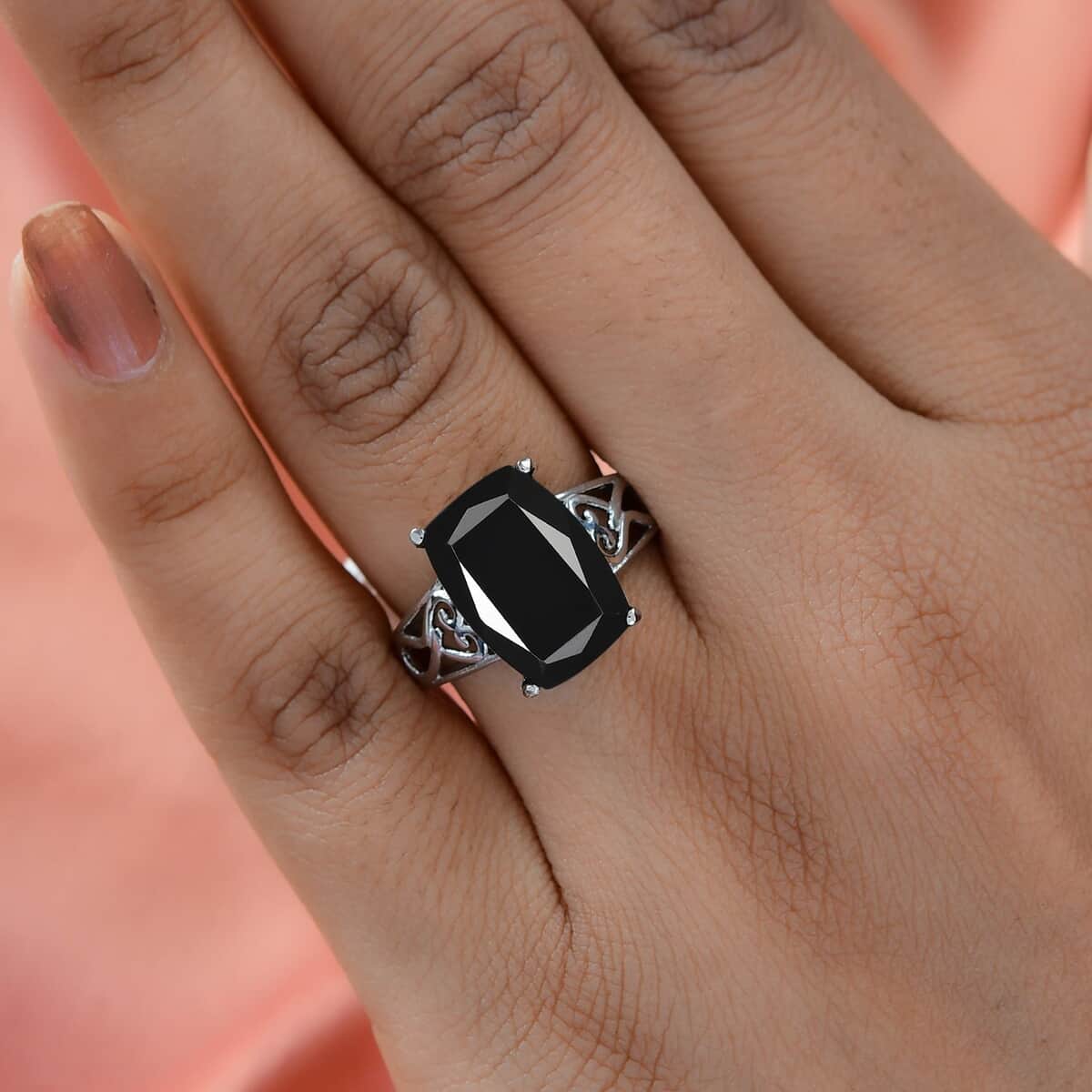 Thai Black Spinel Solitaire Ring in Stainless Steel (Size 10.0) 8.50 ctw | Tarnish-Free, Waterproof, Sweat Proof Jewelry image number 2